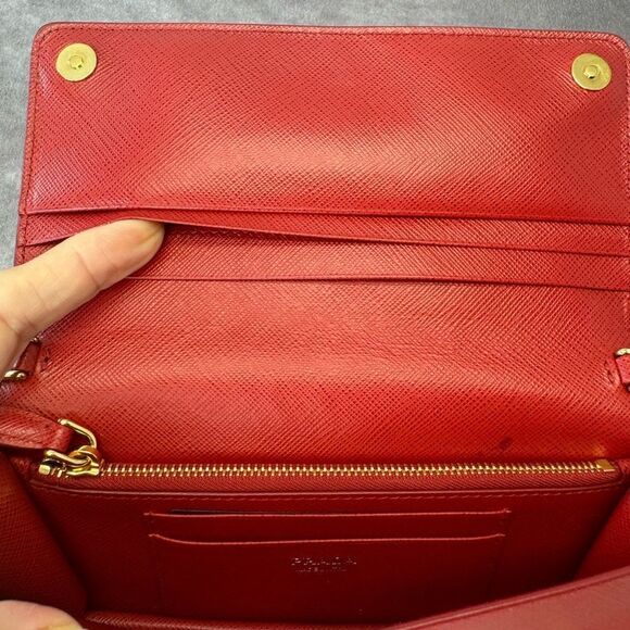 Prada Saffiano Red Mini Bandoliera Chain Clutch Crossbody Bag - Picture 9 of 14